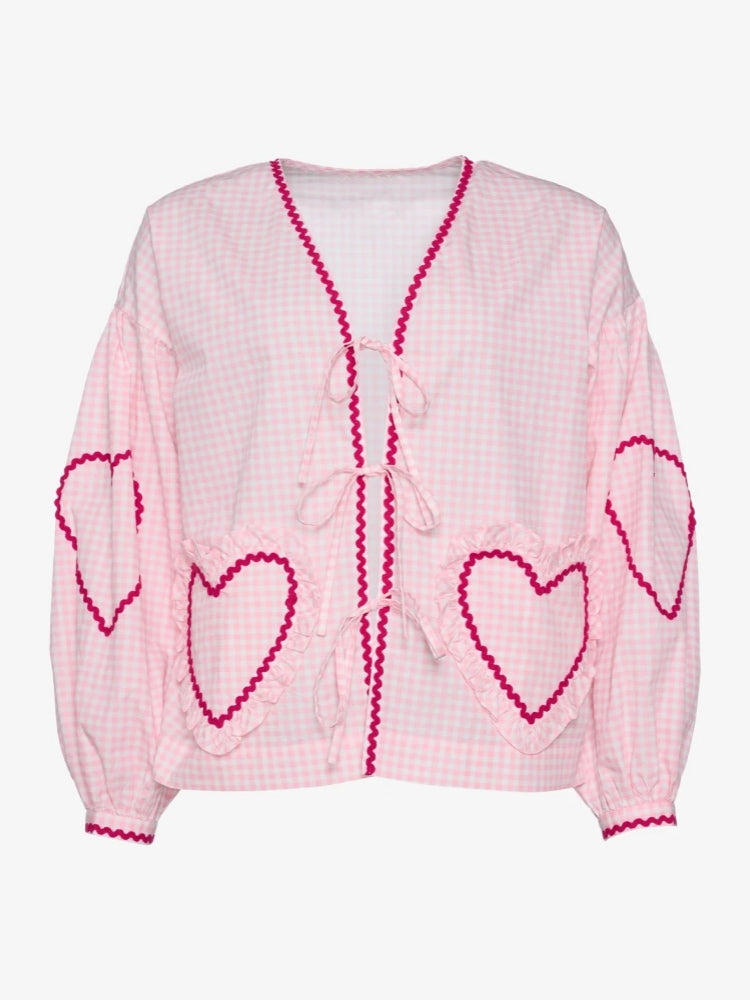 Ivyshape | Women's Heart Accent Top Long Sleeves