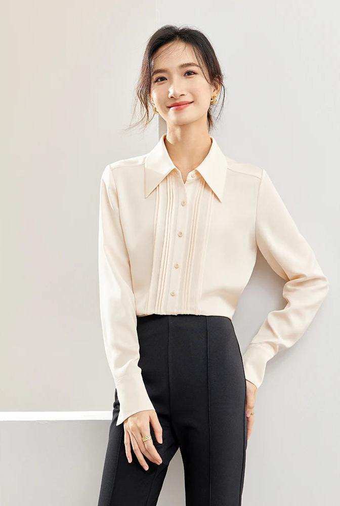 Elegant Long Sleeve Polo Collar Shirt for Women