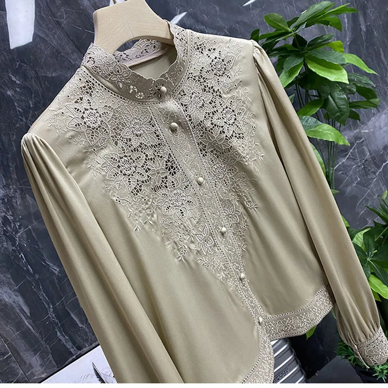 Fashionable Embroidered Long Sleeve Blouse for Women