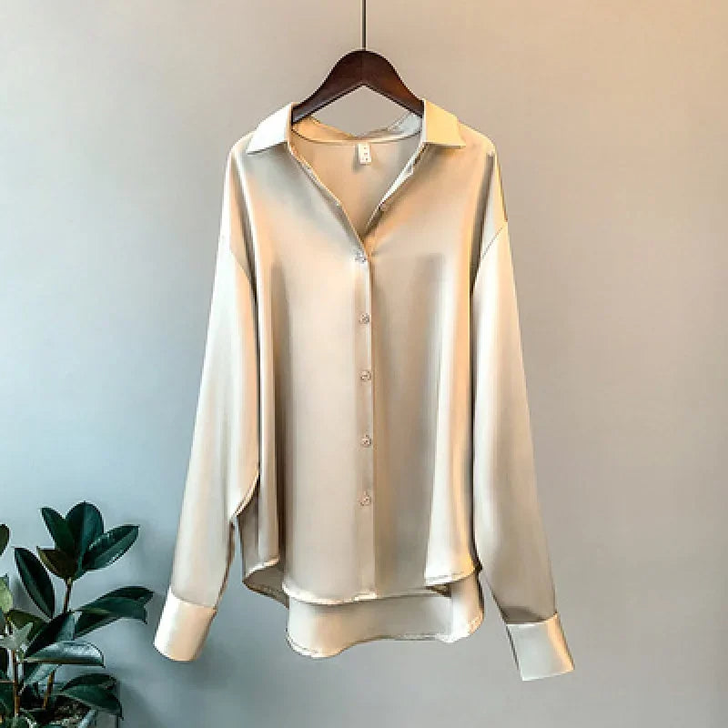 Graceful Satin Long Sleeve Shirt for Women