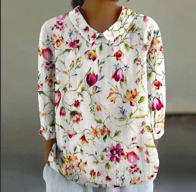 Retro Print Casual Blouse for Women (3XL)