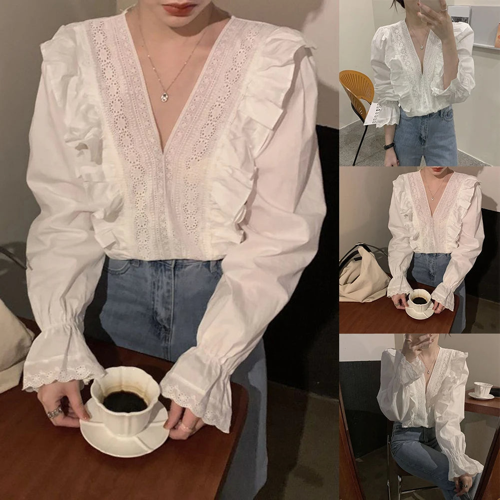 Elegant Ruffled V-Neck Blouse for Women