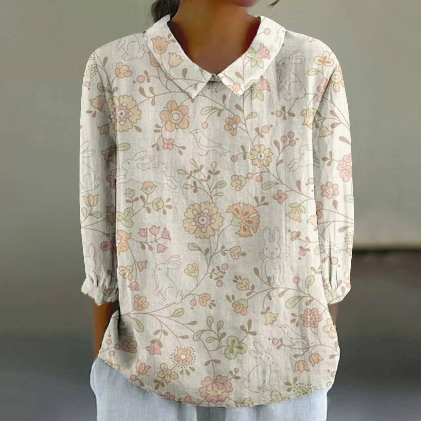 Retro Print Casual Blouse for Women (XL)