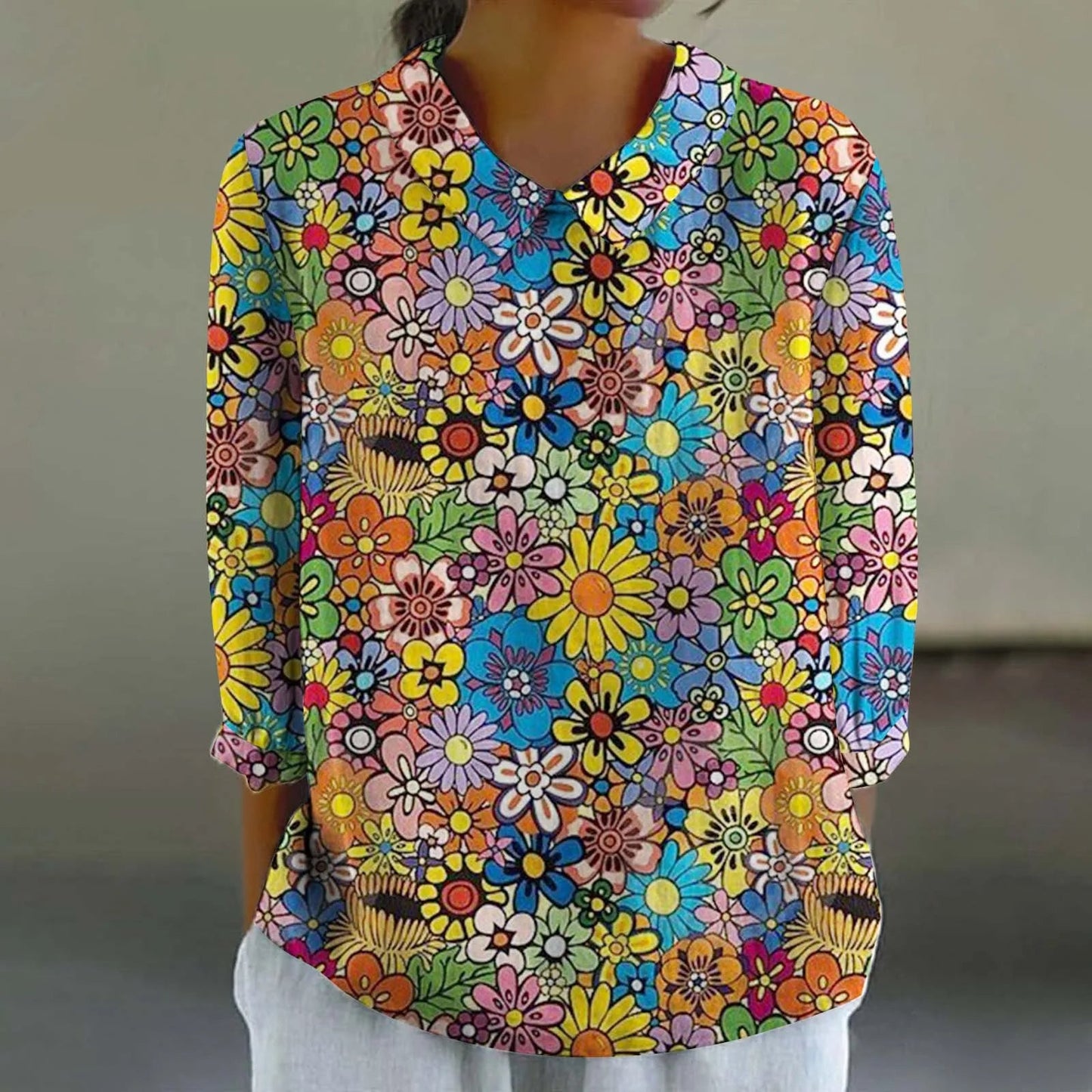 Retro Print Casual Blouse for Women (3XL)