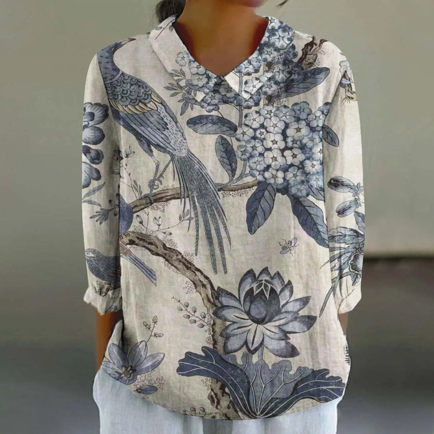 Retro Print Casual Blouse for Women (3XL)