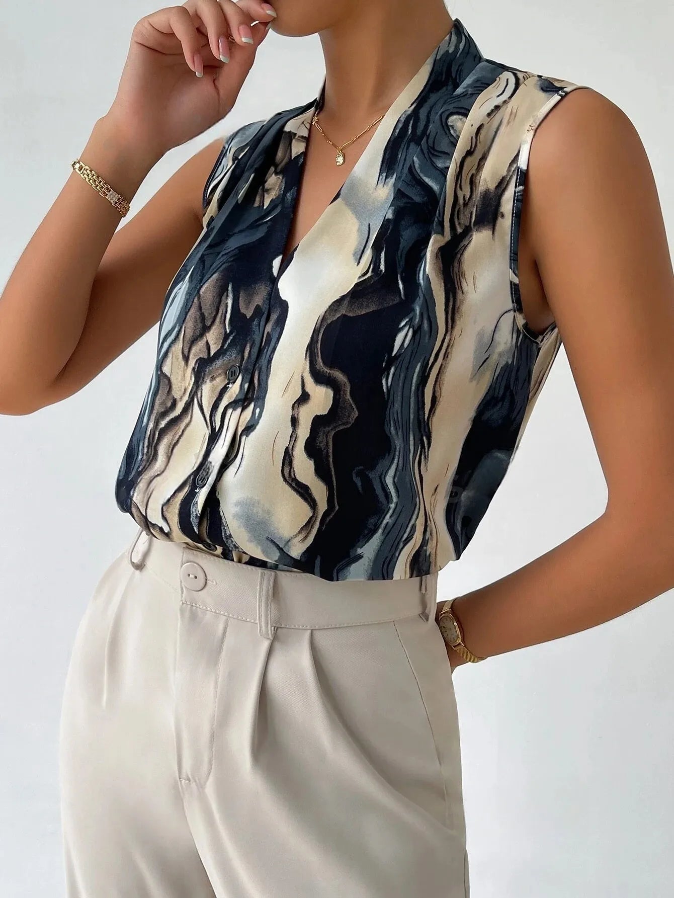 Modern Marble Print Blouse for Women