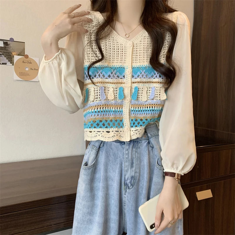 Sweet Boho Knitted Chiffon Blouse for Women