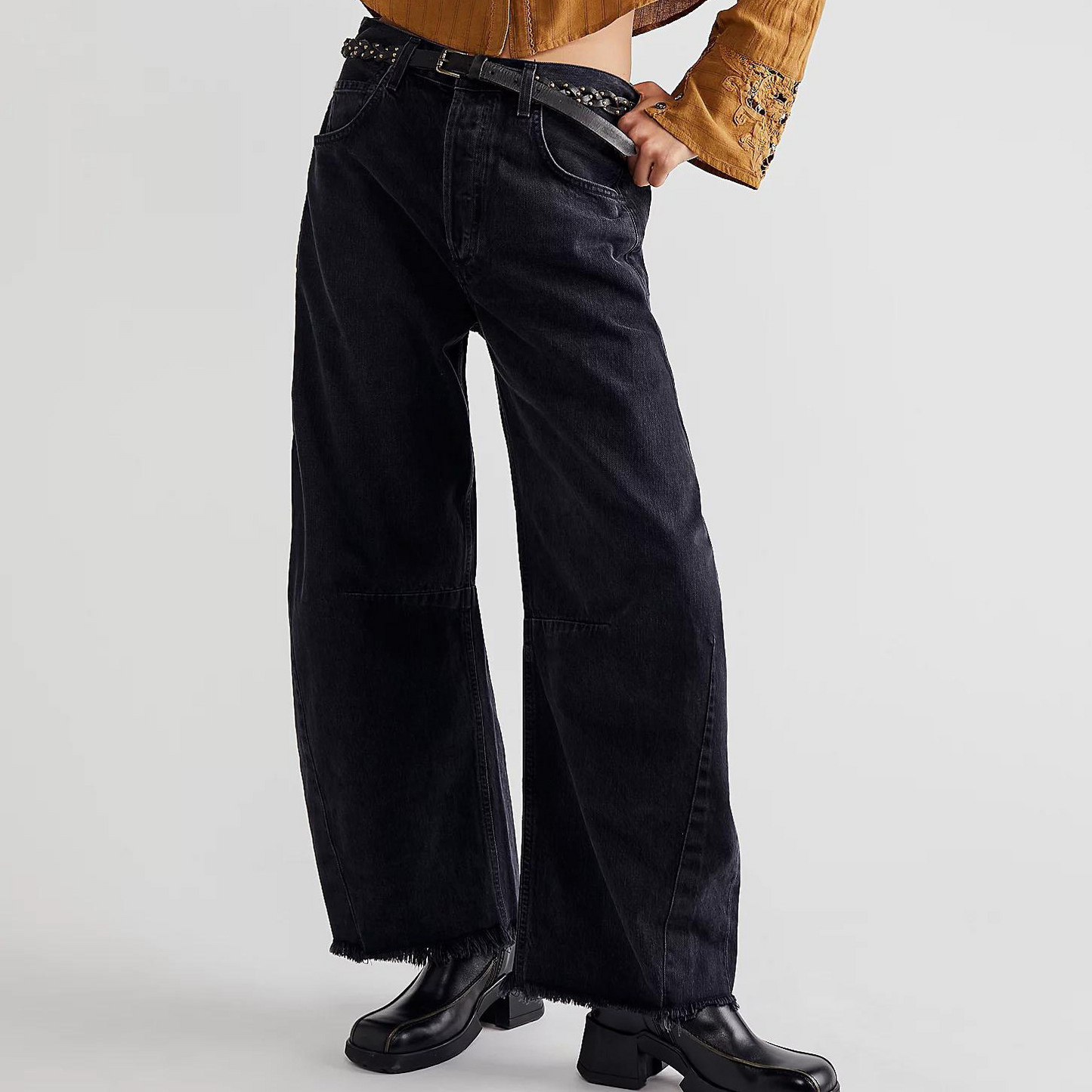 Ivyshape | Wide Cut Women's Trousers with Modern Pattern