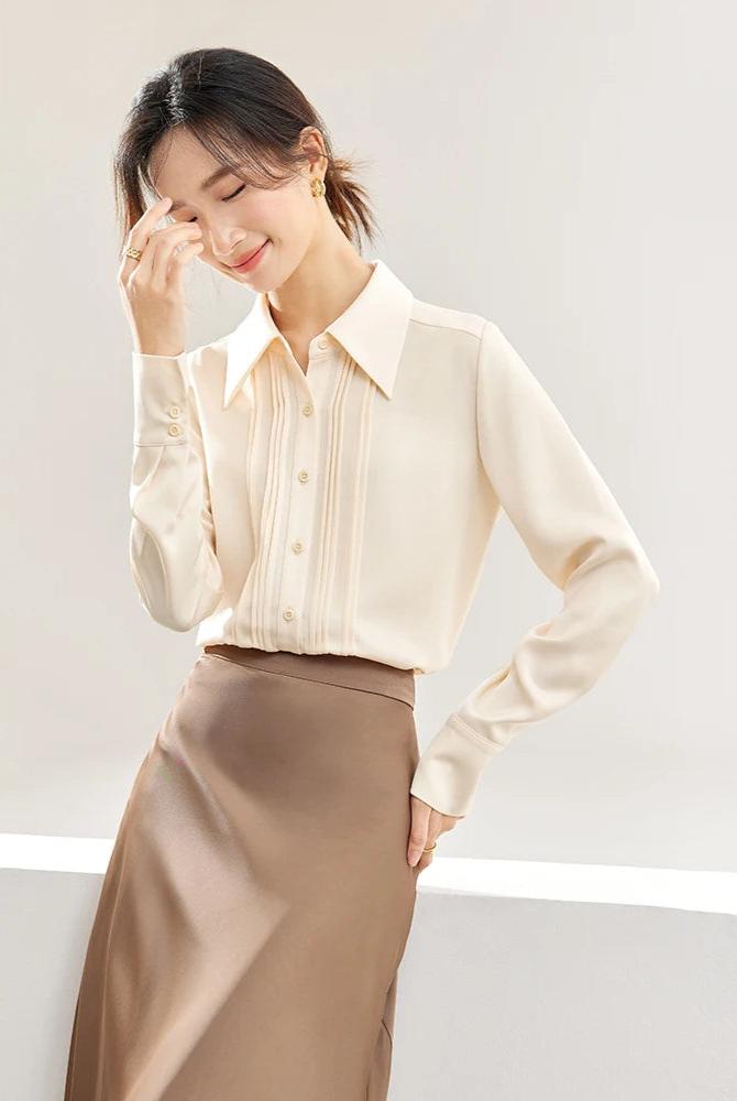 Elegant Long Sleeve Polo Collar Shirt for Women