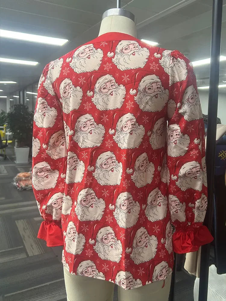 Festive Santa Print Blouse for Women