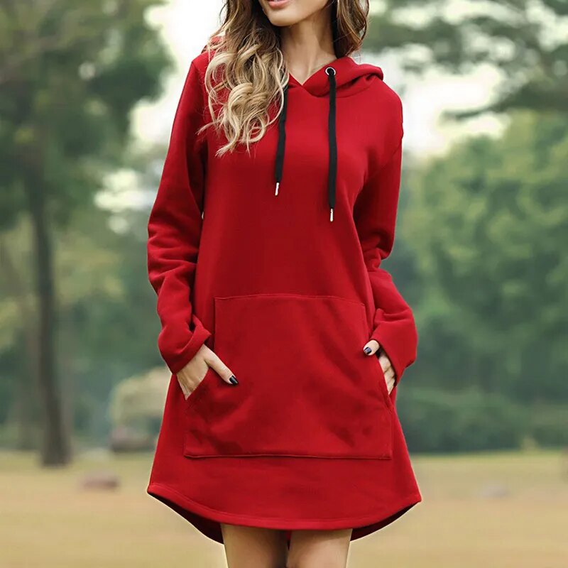 IvyShape | Comfortable Long Sweatshirt Dress with Hood