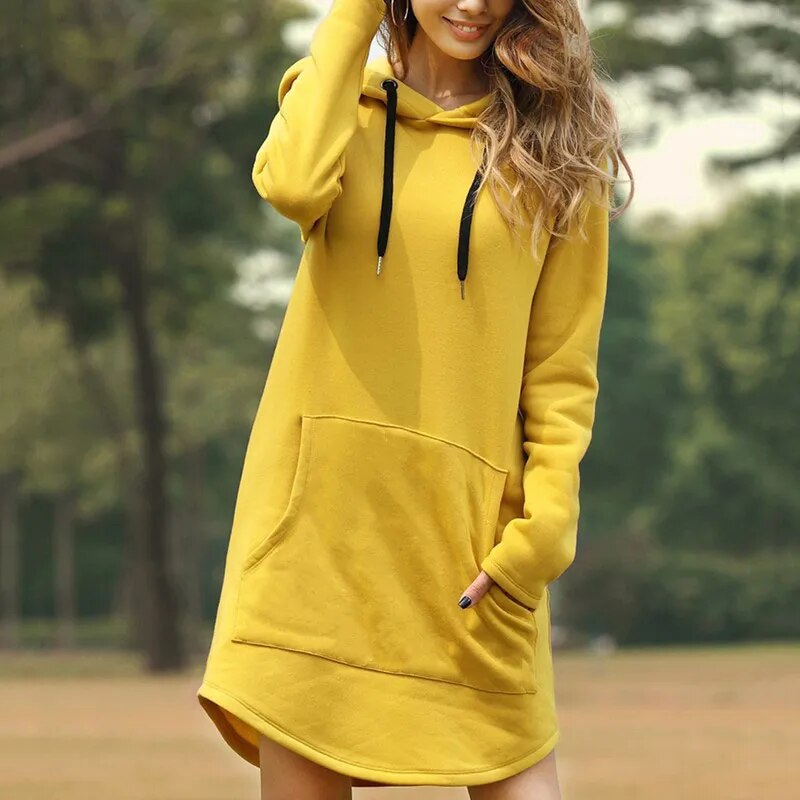 IvyShape | Comfortable Long Sweatshirt Dress with Hood