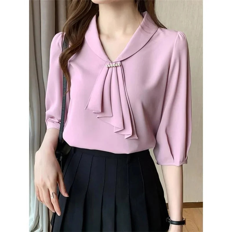 Charming Bow Tie Collar Blouse for Women