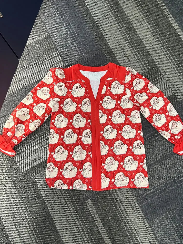 Festive Santa Print Blouse for Women