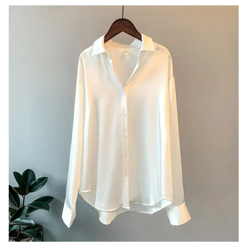 Graceful Satin Long Sleeve Shirt for Women