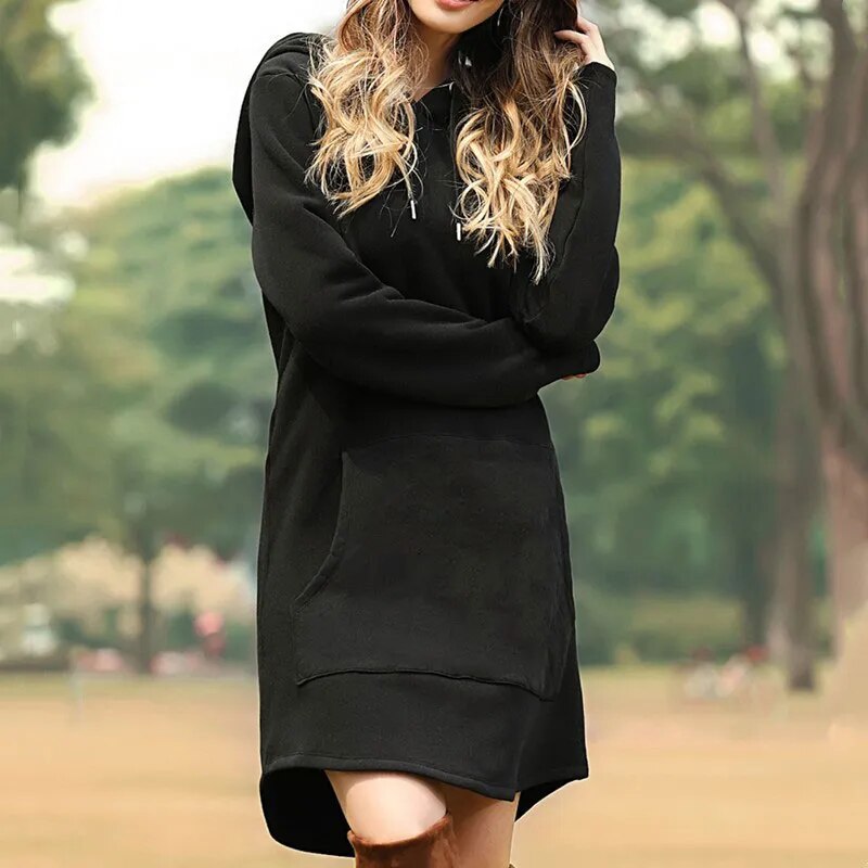 IvyShape | Comfortable Long Sweatshirt Dress with Hood