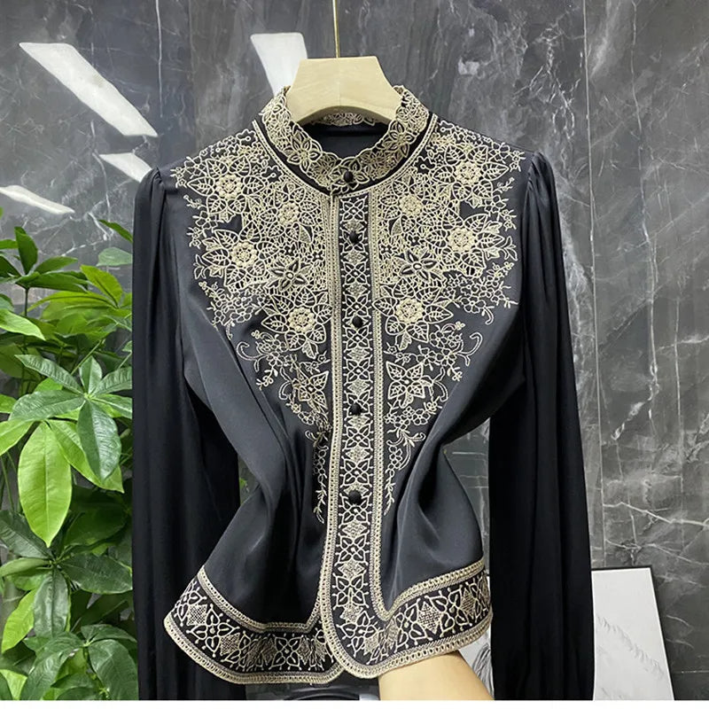 Fashionable Embroidered Long Sleeve Blouse for Women