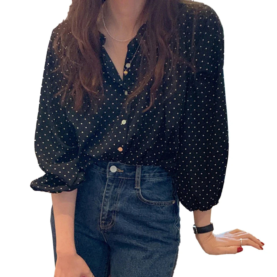 Chic Retro Polka Dot Blouse for Women