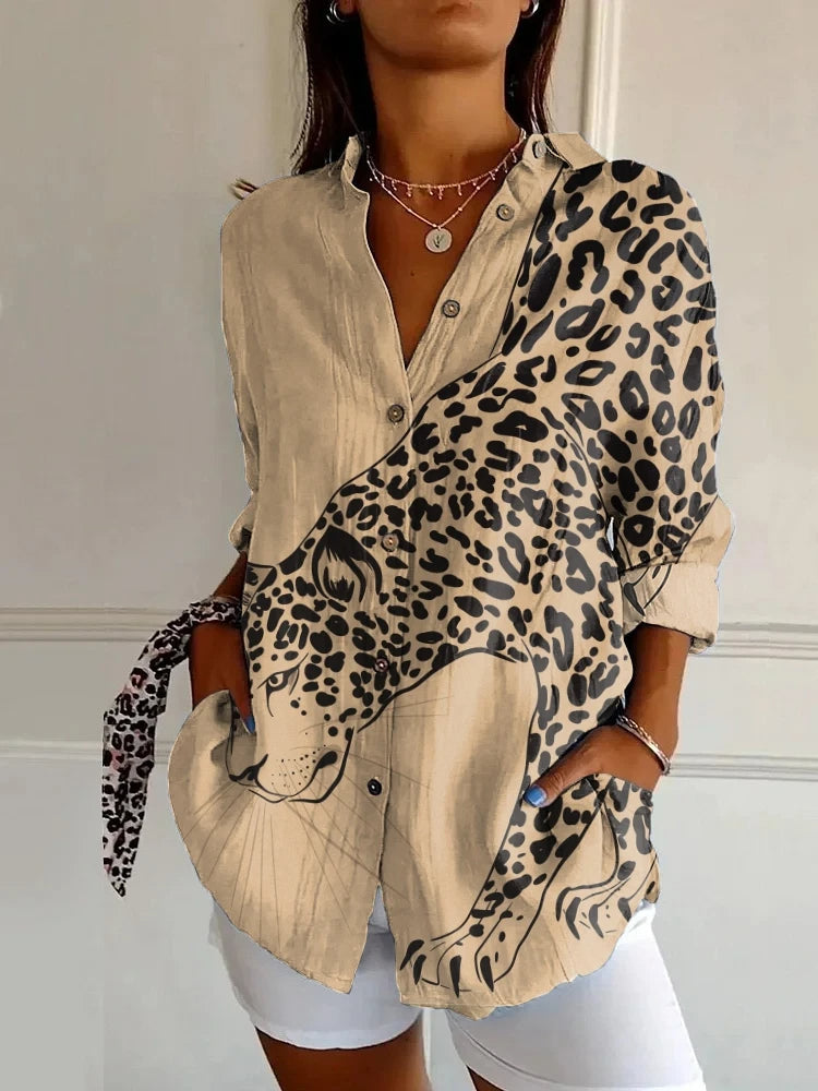 Ivyshape | Stylish Leopard Print Long Shirt for Women