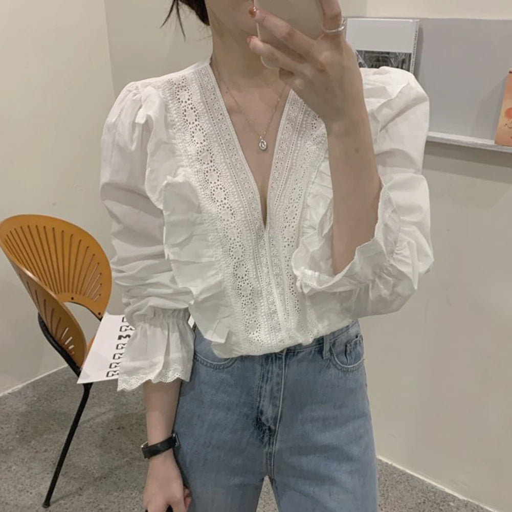 Elegant Ruffled V-Neck Blouse for Women