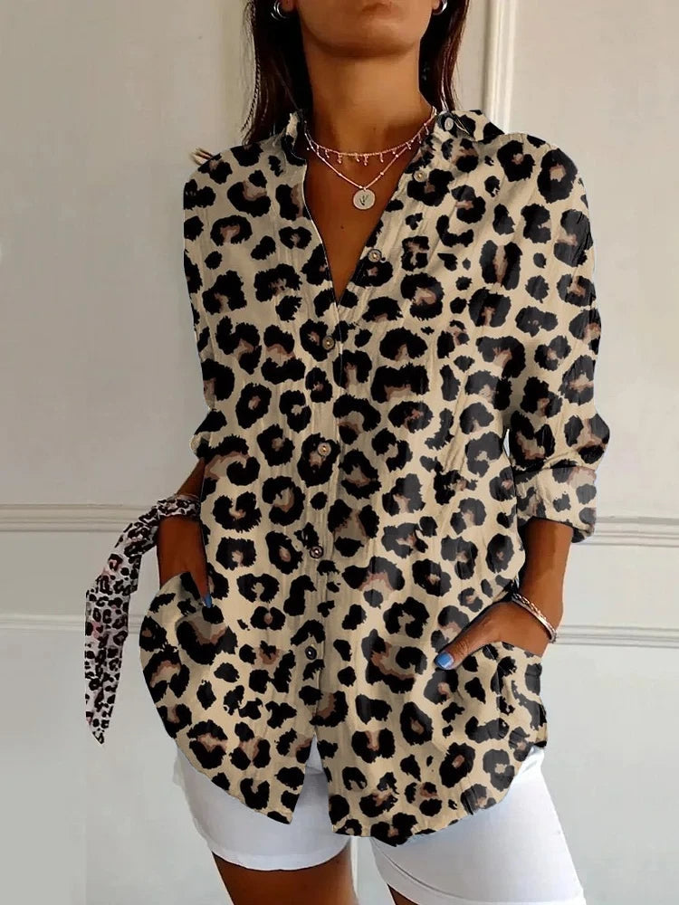 Ivyshape | Stylish Leopard Print Long Shirt for Women