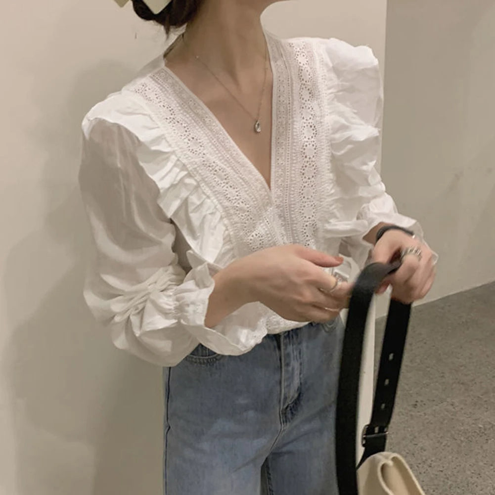 Elegant Ruffled V-Neck Blouse for Women