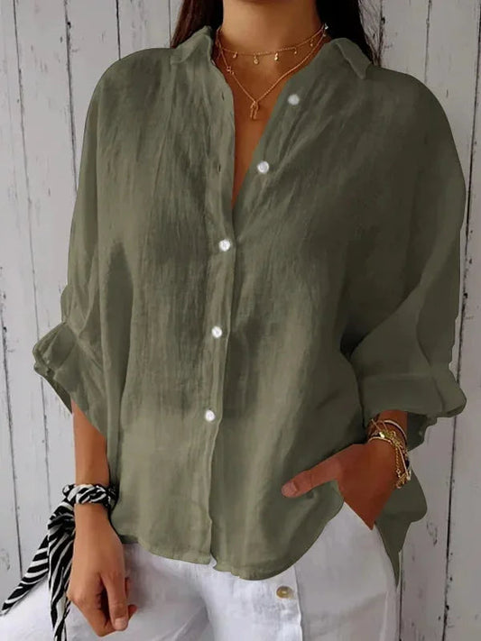 Ivyshape | Women's Linen Blouse Plain