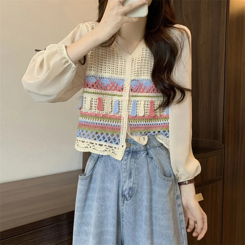 Sweet Boho Knitted Chiffon Blouse for Women