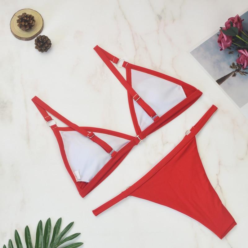 IvyShape Two-Piece Bikini Swimsuit with Gold-Colored Metal Rings and Triangle Cups