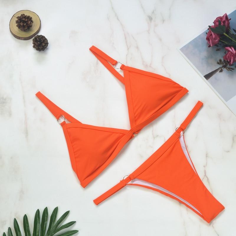 Ivyshape | Two-Piece Bikini Swimsuit with Gold-Colored Metal Rings and Triangular Cups