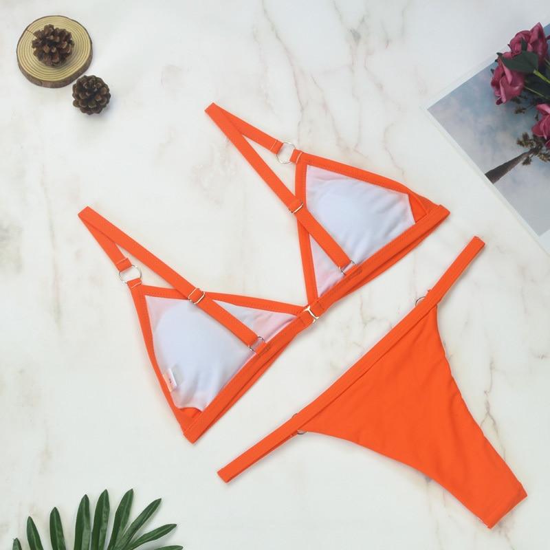 Ivyshape | Two-Piece Bikini Swimsuit with Gold-Colored Metal Rings and Triangular Cups