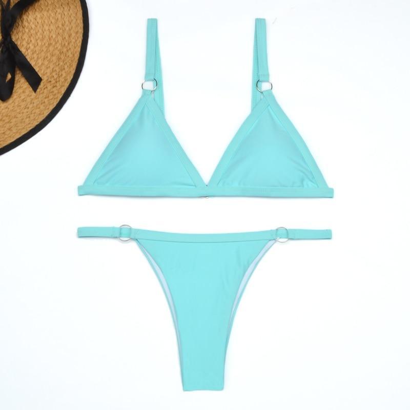 Ivyshape | Two-Piece Bikini Swimsuit with Gold-Colored Metal Rings and Triangular Cups