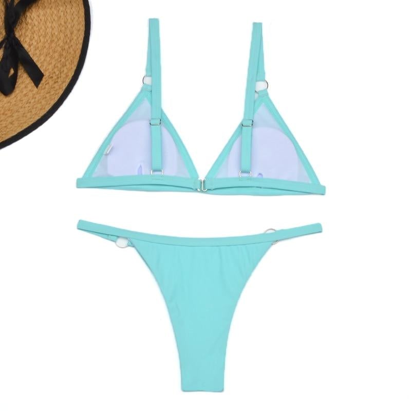IvyShape Two-Piece Bikini Swimsuit with Gold-Colored Metal Rings and Triangle Cups