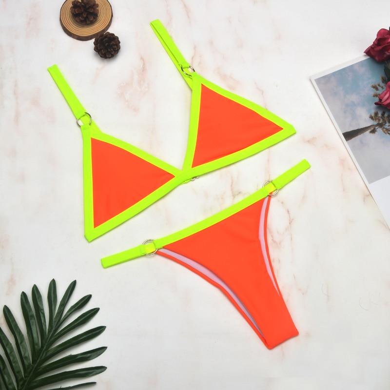 IvyShape Two-Piece Bikini Swimsuit with Gold-Colored Metal Rings and Triangle Cups