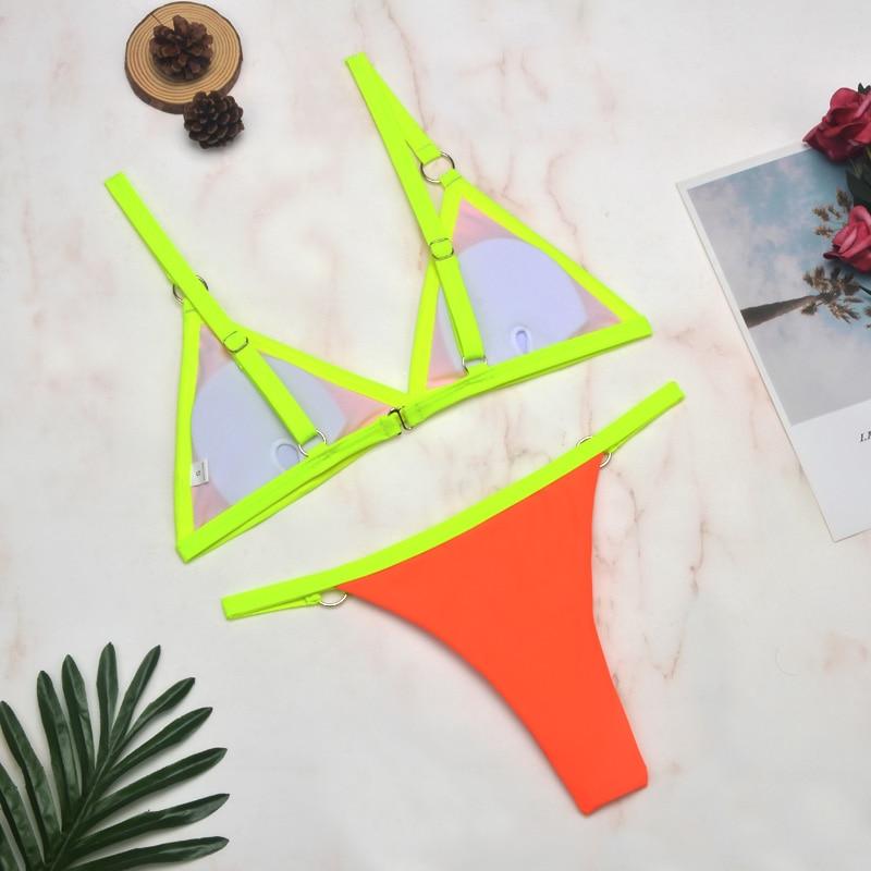 Ivyshape | Two-Piece Bikini Swimsuit with Gold-Colored Metal Rings and Triangular Cups