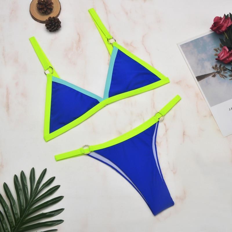 Ivyshape | Two-Piece Bikini Swimsuit with Gold-Colored Metal Rings and Triangular Cups