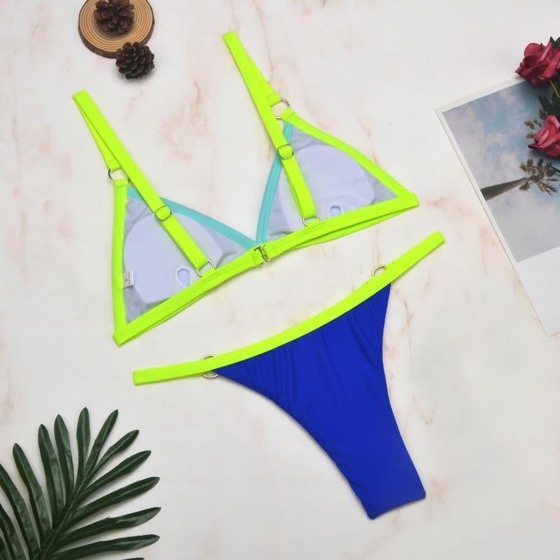 Ivyshape | Two-Piece Bikini Swimsuit with Gold-Colored Metal Rings and Triangular Cups