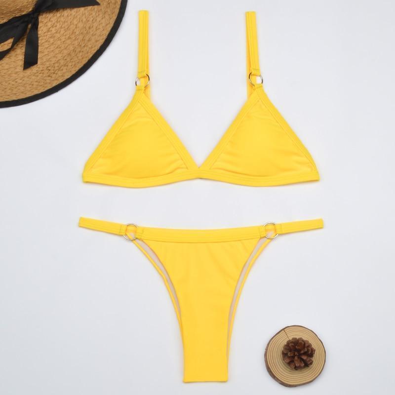 Ivyshape | Two-Piece Bikini Swimsuit with Gold-Colored Metal Rings and Triangular Cups
