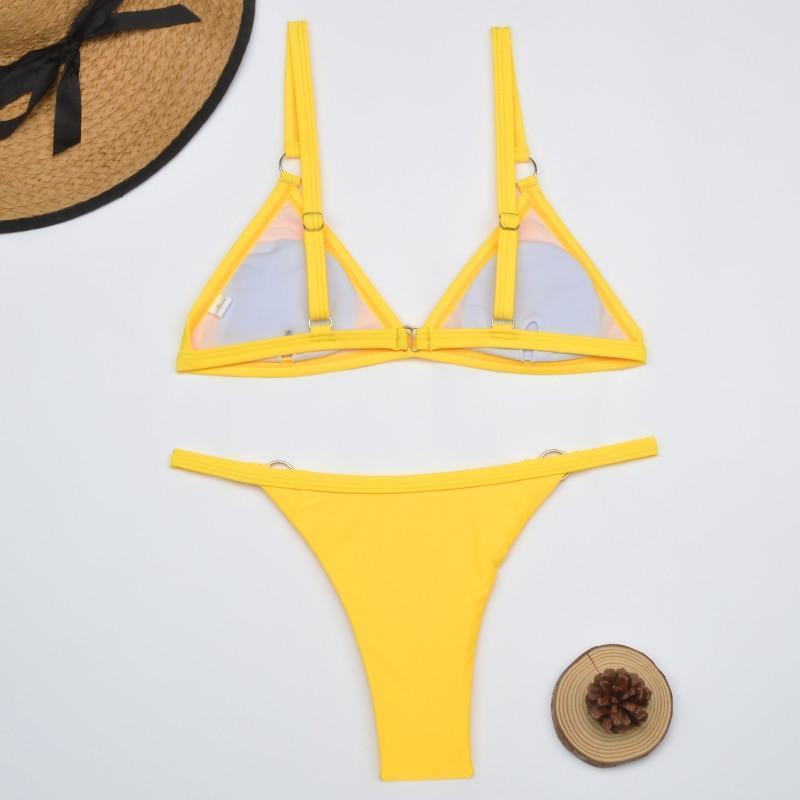 Ivyshape | Two-Piece Bikini Swimsuit with Gold-Colored Metal Rings and Triangular Cups