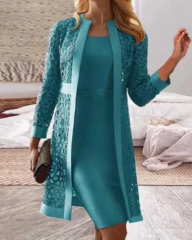 Ivyshape | Women's Lace Cardigan Dress Two-Piece Set