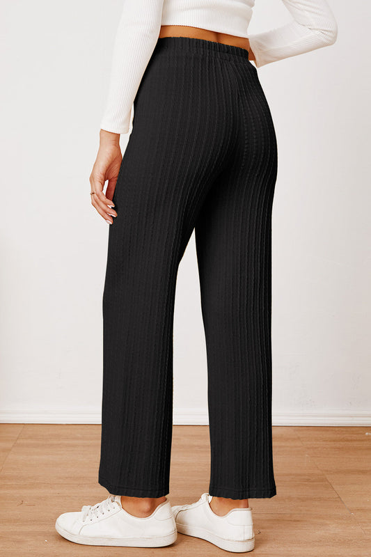 Ivyshape | Textured Elastic Waist Straight Pants