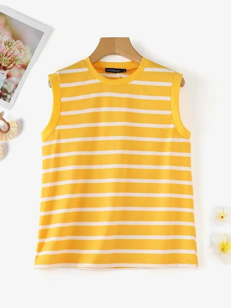 Vintage Striped Sleeveless Blouse for Women