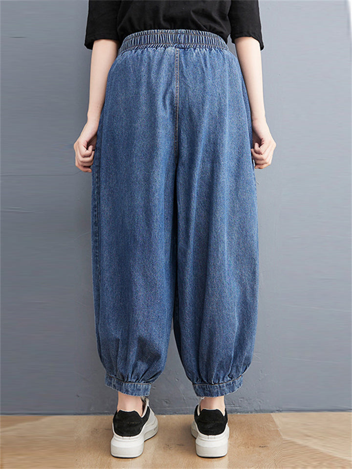 Casual Loose Blue High Waist Harem Jeans for Women