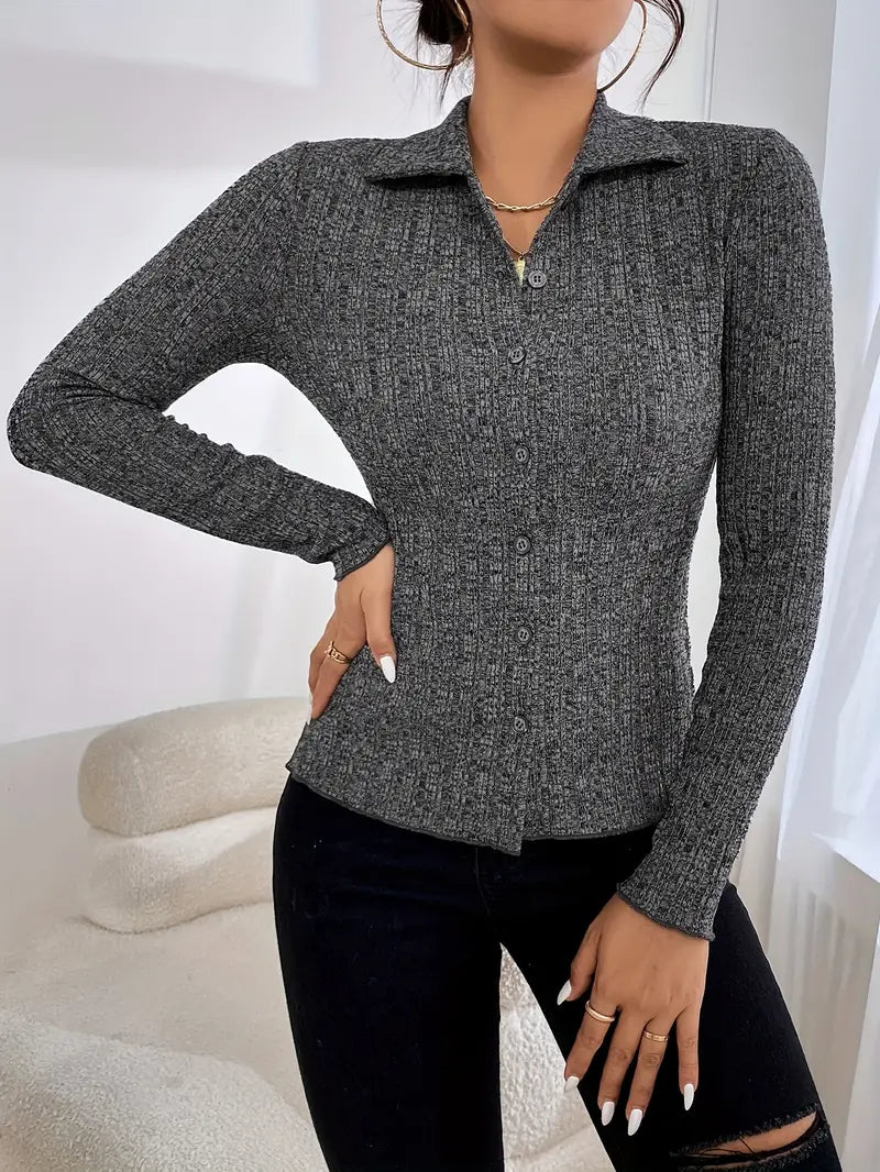 Ivyshape | Tight-Fitting Cardigan with Elegant Button Placket