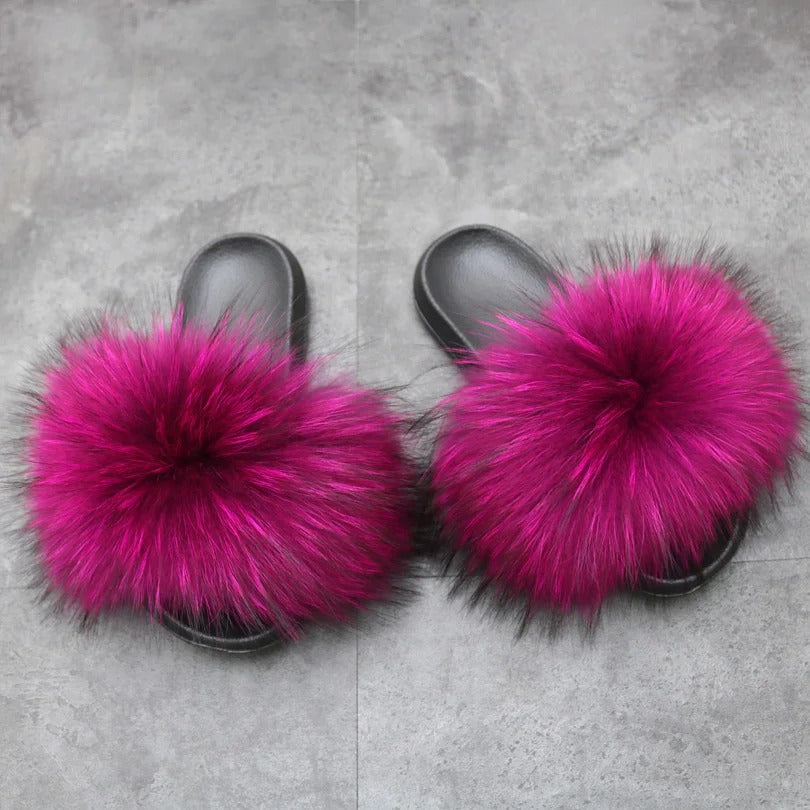 Fluffy Real Fur Slippers for Women