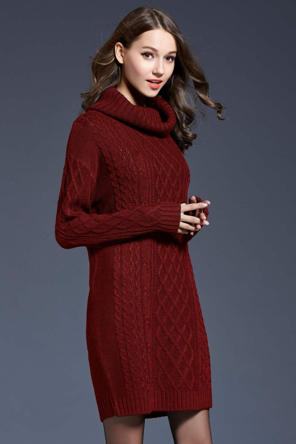 Ivyshape | Knit Cowl Neck Dropped Shoulder Sweater Dress