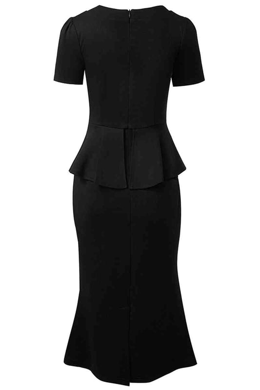 Square Neck Short Sleeve Pencil Dress