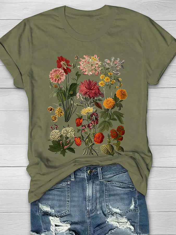 Ivyshape | Women's T-Shirt with Vintage Flower Print