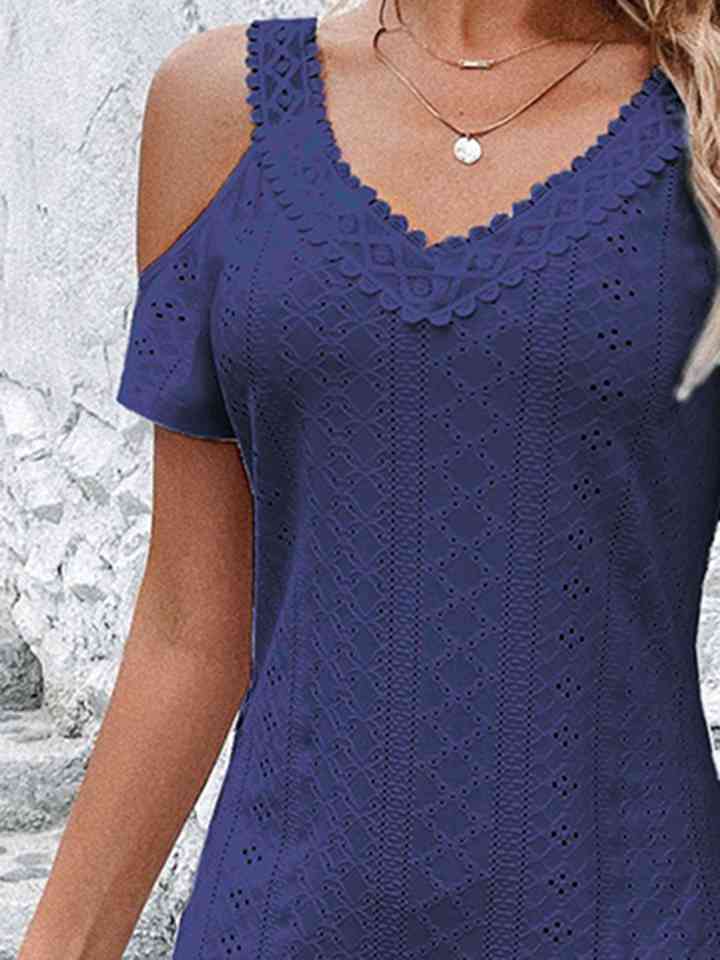 Eyelet V-Neck Cold-Shoulder Dress