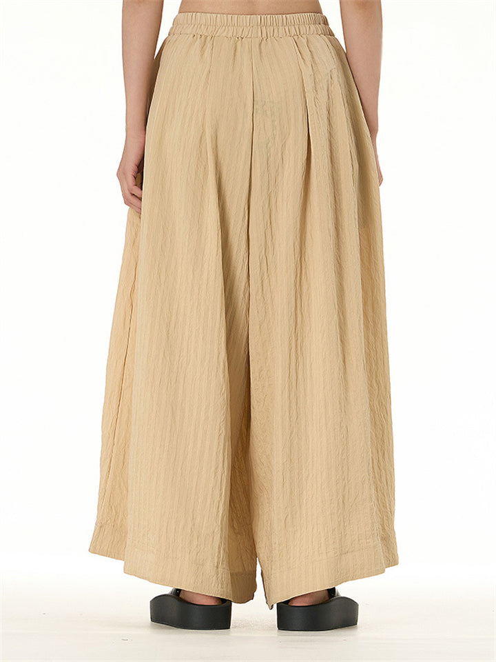 Female Loose-fitting Solid Color Elastic Waist Pants